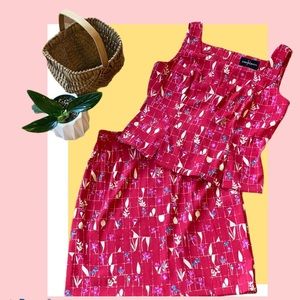 Vintage John Roberts Red Floral Top and Skirt Set